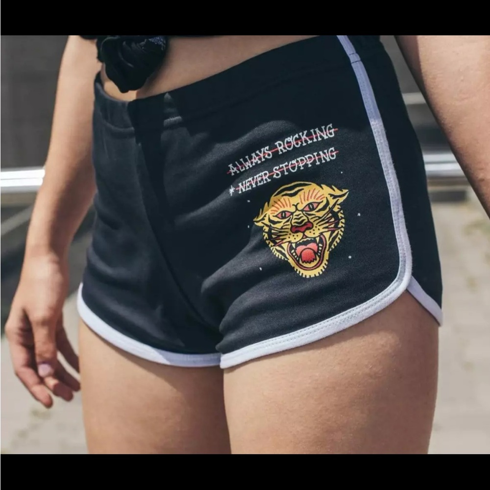 American Socks Black Tiger Shorts with White Trim and Graphic Medium